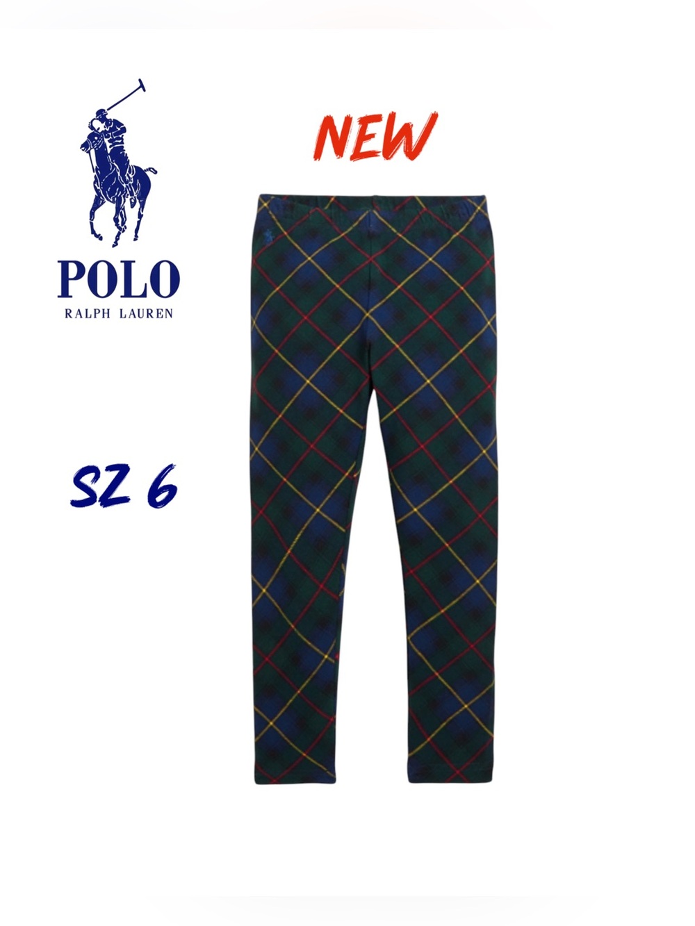 Polo Ralph Lauren Plaid Leggings Size 6 NEW green blue